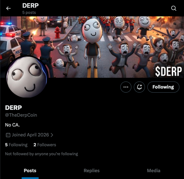 Derp Coin twitter profile